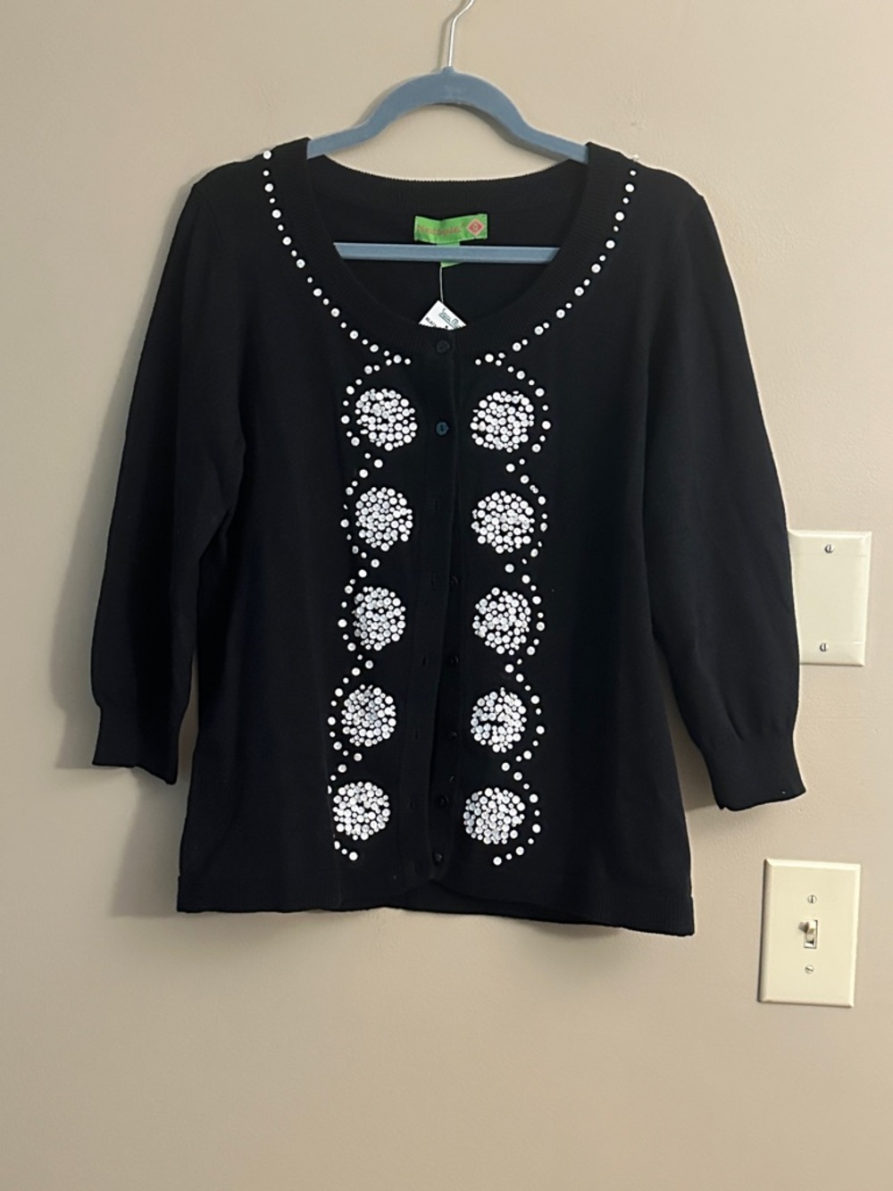 Black Cardigan with White Beaded Embellished Front